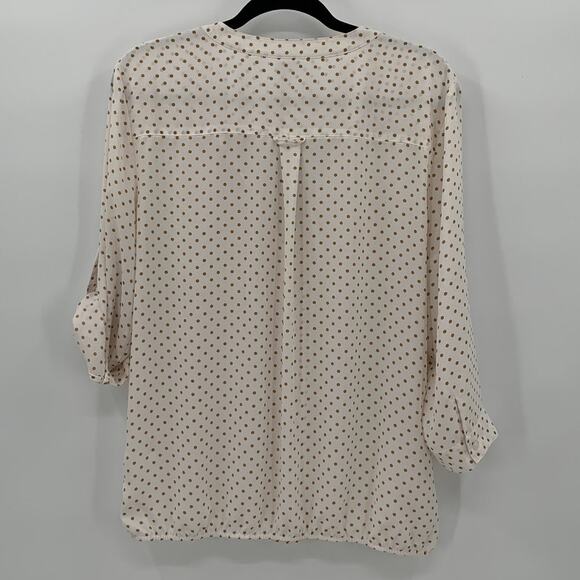 Soho New York & Co Womens Large Top 3/4 Roll Tab Sleeve Polka Dots Career Preppy - Picture 3 of 15